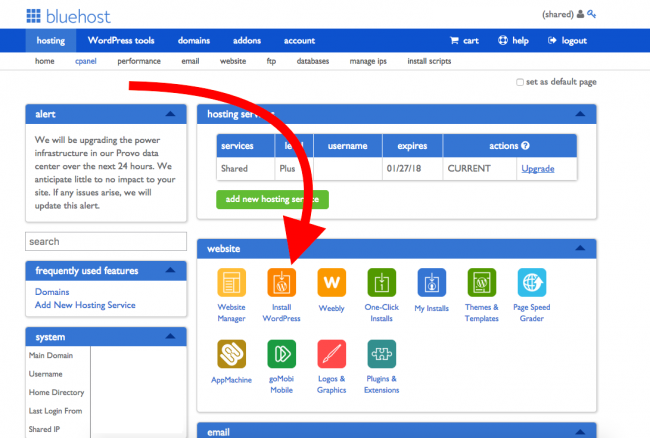 Instalare Bluehost WordPress