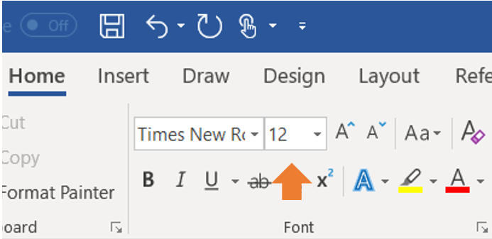 Formato manoscritto: Dimensione carattere