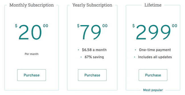 PWA Pricing Table