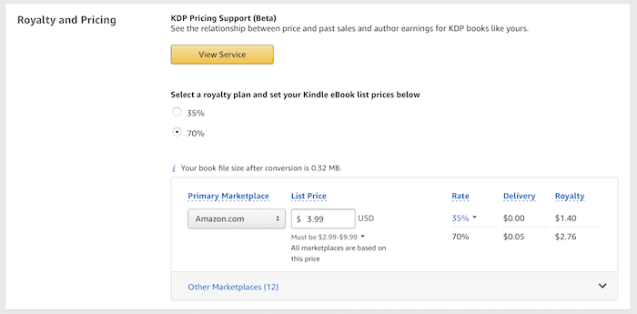 publish an ebook on amazon price page
