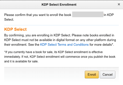 KDP Select Enrol box