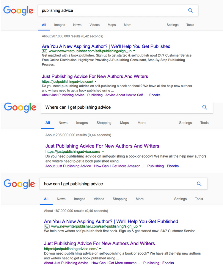 Just Publishing SERP