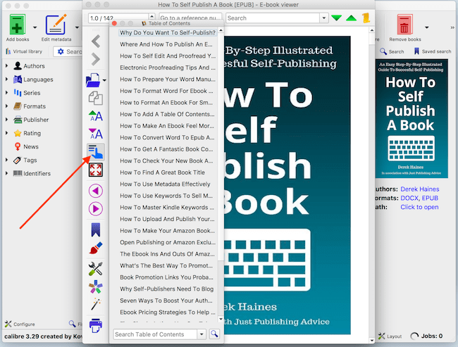 Calibre ebook table of contents