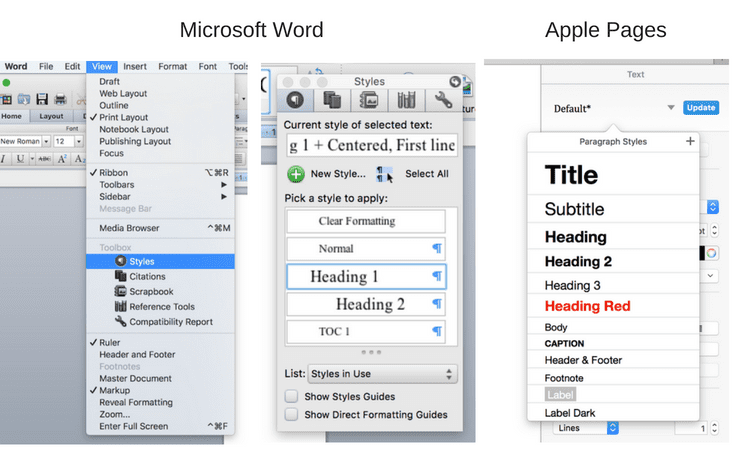 Stiluri Microsoft Word și Pages