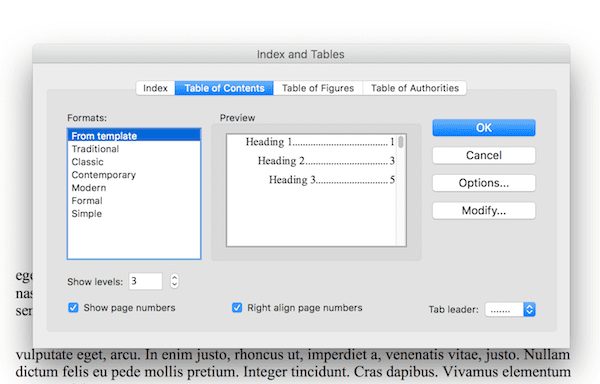 Table of Contents styling