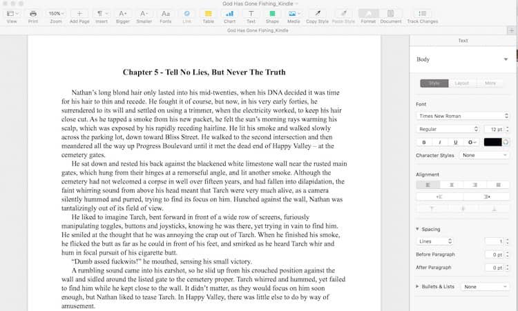 Page layout view of the Apple Pages word processor