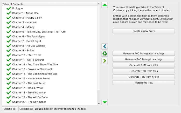 How to edit a table of contents for an epub ebook