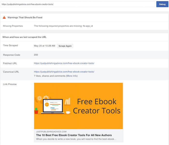 Facebook debugger test success