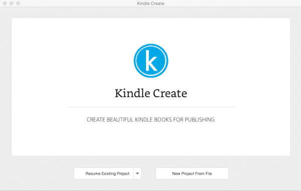 Kindle Create welcome screen