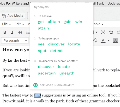 Find stronger verbs with the Grammarly thesaurus