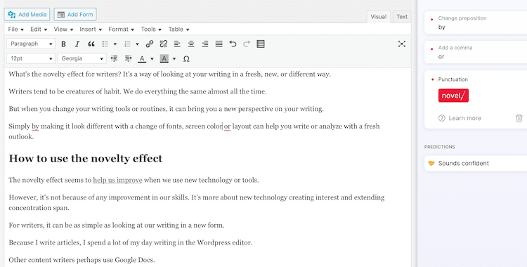 Wordpress editor with Grammarly