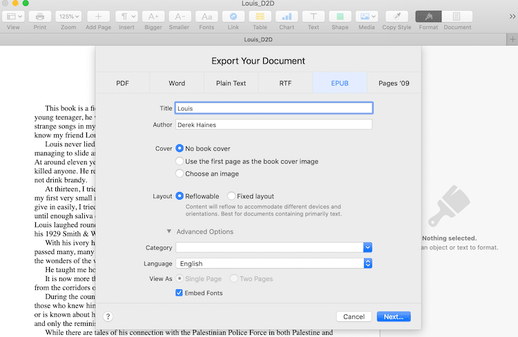 Export epub