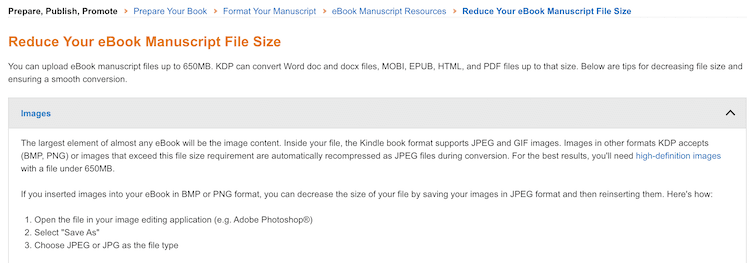 KDP ebook max file size