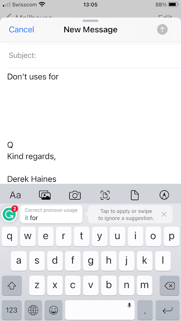 Grammarly in an email app