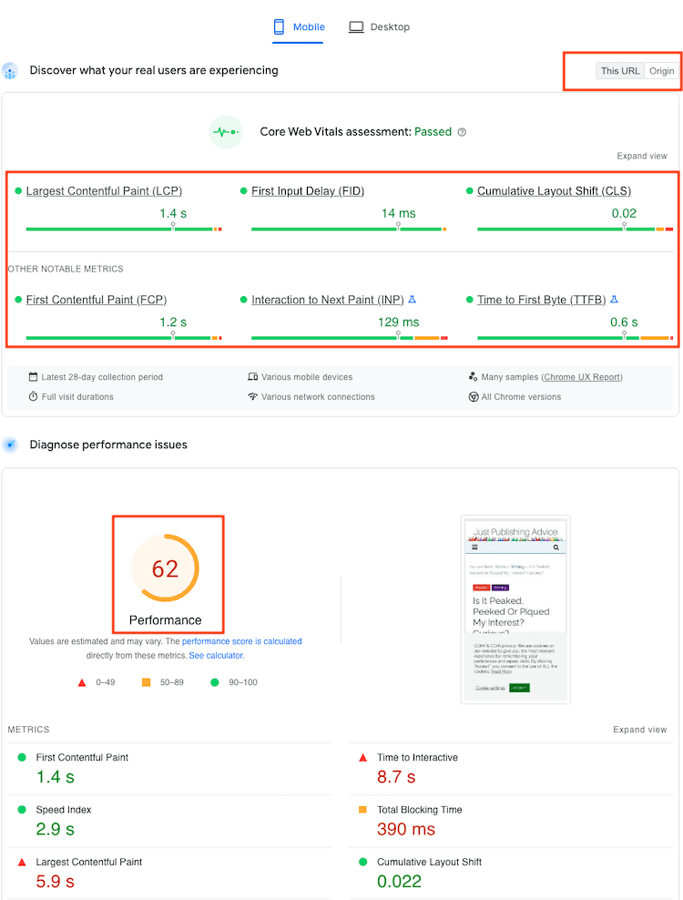 Core web vitals for real users