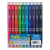 Canetas de tinta gel PILOT FriXion Clicker apagáveis, recarregáveis ​​e retráteis, ponta fina, tintas de cores variadas, 10 unidades (pacote com 1) bolsa (11336)