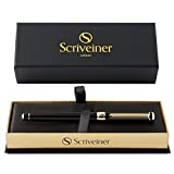 Scriveiner Black Lacquer Rollerball Pen - Pena Mewah Menakjubkan dengan Finishing Emas 24K, Isi Ulang Tinta Schmidt, Set Hadiah Pena Roller Ball Terbaik untuk Pria & Wanita, Profesional, Kantor Eksekutif, Pena Bagus