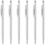 Unibene 6 Pack Silver Slim Mental Ballpoint Pens Medium Point (1 mm) - Tinta hitam, Hadiah bagus untuk Siswa Kantor Bisnis Guru Pernikahan Natal