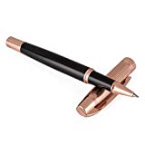 Zutan Stylo bille roulante de luxe, élégant stylo fantaisie à pointe fine avec garniture polie noir brillant et or rose, stylo d'écriture avec boîte cadeau élégante pour hommes, femmes, anniversaires, professionnels, affaires et mariages