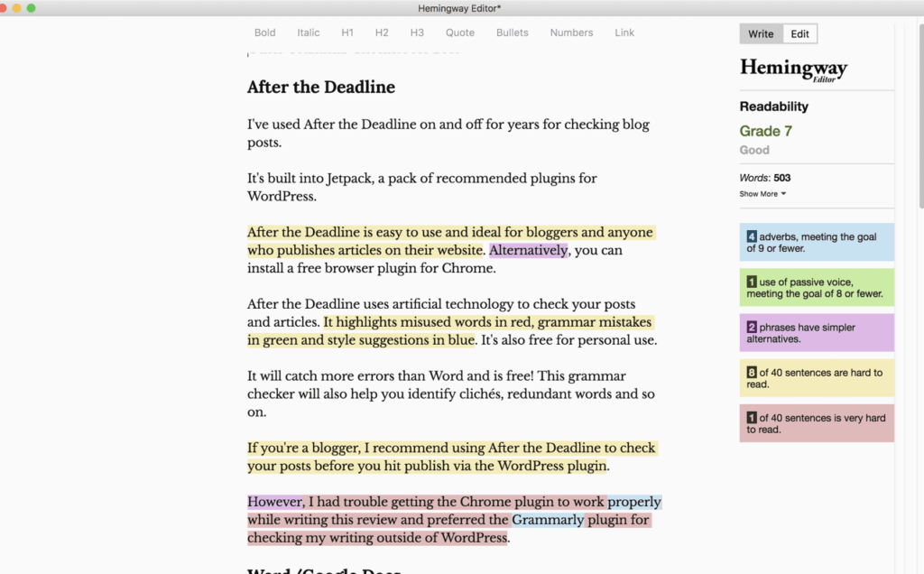 HemingwayEditor - révision du vérificateur de grammaire