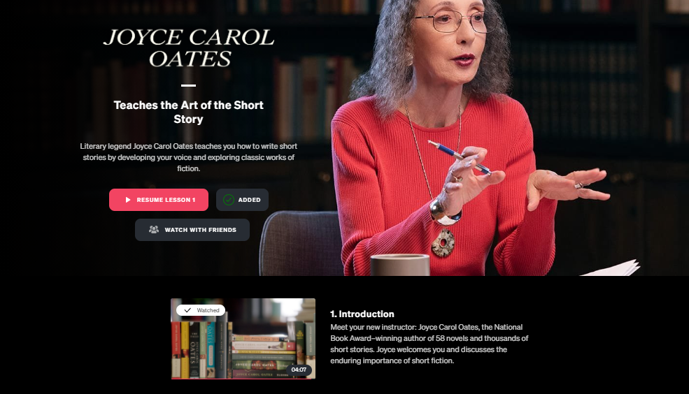 Revue de la classe de maître de Joyce Carol Oates