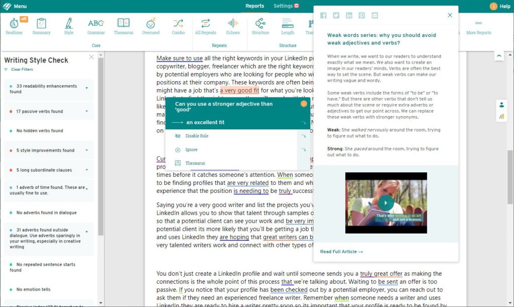 ProWritingAid-Style-report-Grammarly-Alternative