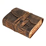 Diário de couro vintage Leather Village – Diário encadernado em couro vintage para homens – Papel vintage feito à mão – Fechamento com chave vintage – Livro das sombras – Caderno de couro – 20 x 15 cm