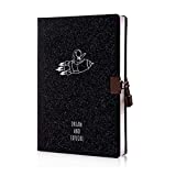 Gowelly Locking Journal Notebook,ของขวัญคริสต์มาสไดอารี่หนัง PU พร้อมตัวล็อค, Space Design Black A5 Notebook, Planner, Organiser, Secret Diary, กระดาษหนา 100 แกรม, ของขวัญสำหรับผู้ใหญ่เด็ก, 8.4 'x 5.7'