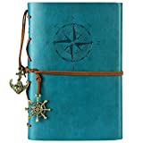 Cuaderno de cuero para escribir diario, MALEDEN clásico encuadernado en espiral, diario recargable, cuaderno de bocetos, regalos con diarios de viaje sin forro para escribir para niñas y niños (azul cielo)