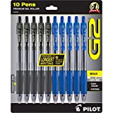 Stylos Pilot G2 Bold, stylos gel de qualité supérieure, lot de 10 stylos Pilot G2, 5 stylos à encre noire G-2 et 5 stylos à encre bleue, pointe moyenne 1,0 mm, bille roulante rétractable, stylos de bureau et d'école pour femmes et hommes.