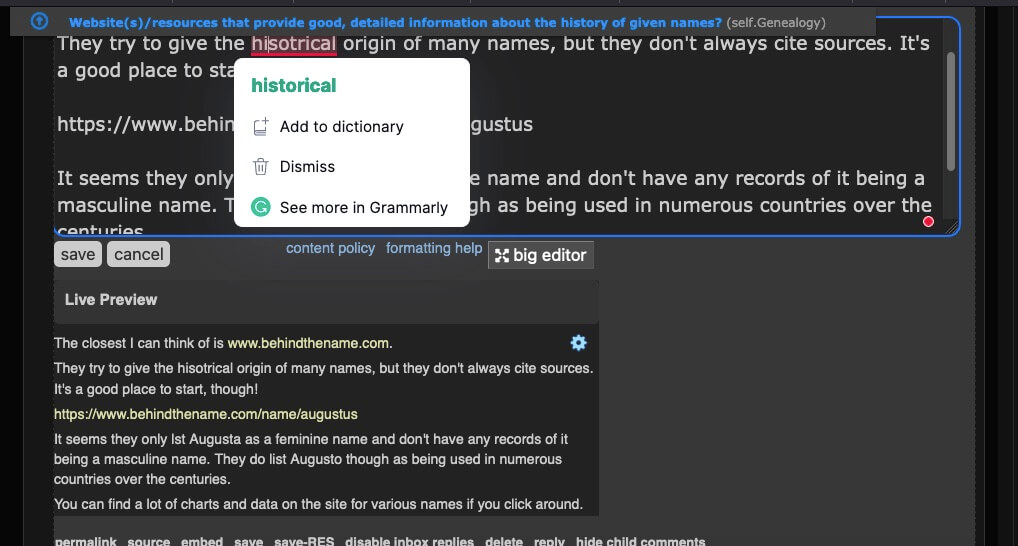 Reddit Gramatical