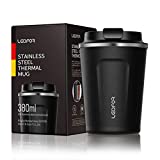 Leidfor Insulated Tumbler Coffee Travel Mug ถ้วยกาแฟเก็บความร้อนฉนวนกันความร้อนสแตนเลสพร้อมฝาเกลียวป้องกันการหกเก็บร้อนเย็น 12 ออนซ์ สีดำ