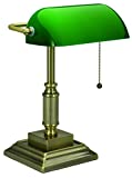 V-LIGHT Lámpara de escritorio de banquero CFL de estilo tradicional con pantalla de vidrio verde (VS688029AB)