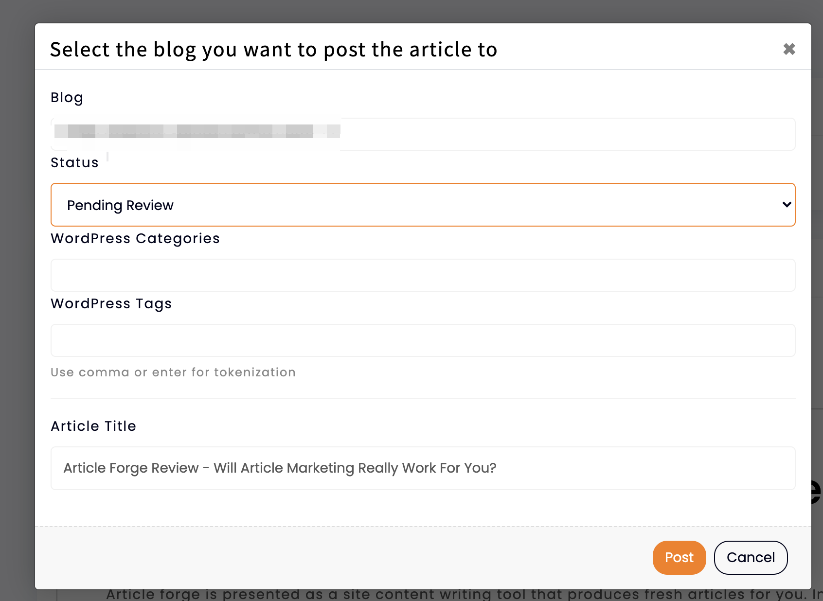 Article Forge integriert mit WordPress