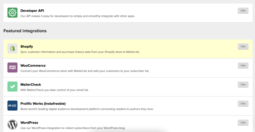 Intégration de Mailerlite à d'autres applications