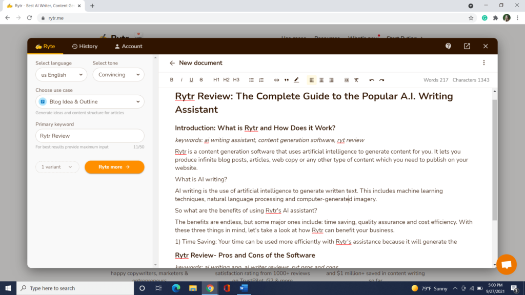 Rytr Review: document nou