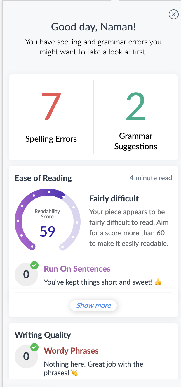 Interfaccia di scrittura di Zoho Assistente di scrittura AI