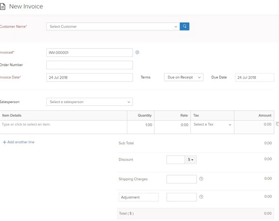 Modelli di fattura gratuiti: Zoho Invoice