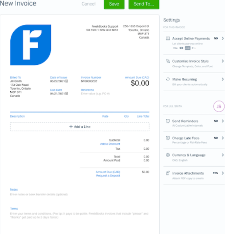 Modelos de fatura gratuitos: FreshBooks