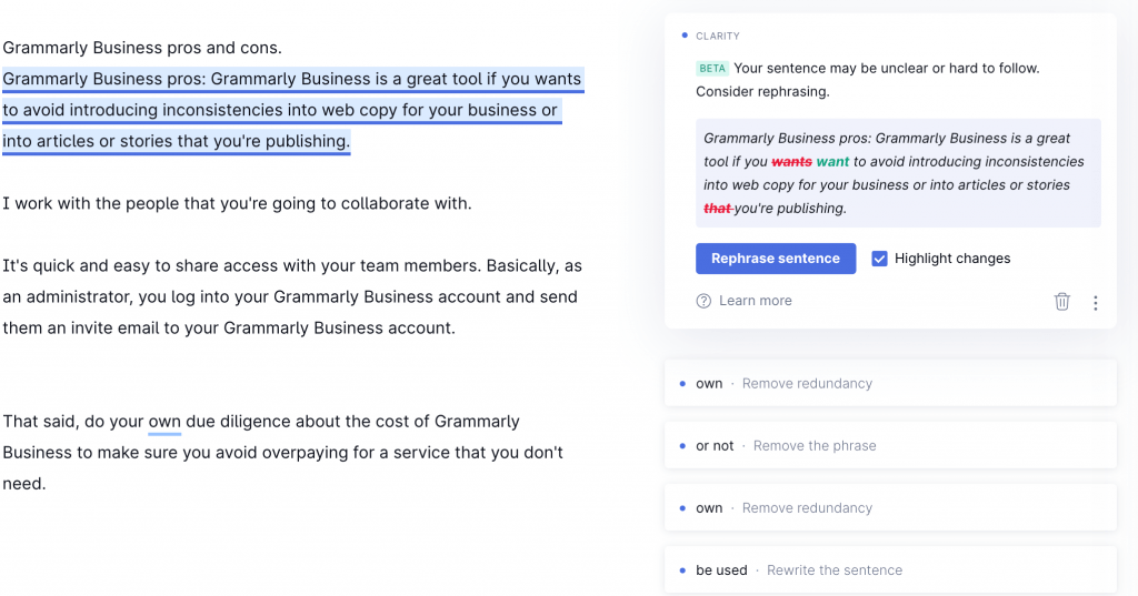 Проверка грамматики Grammarly-Business