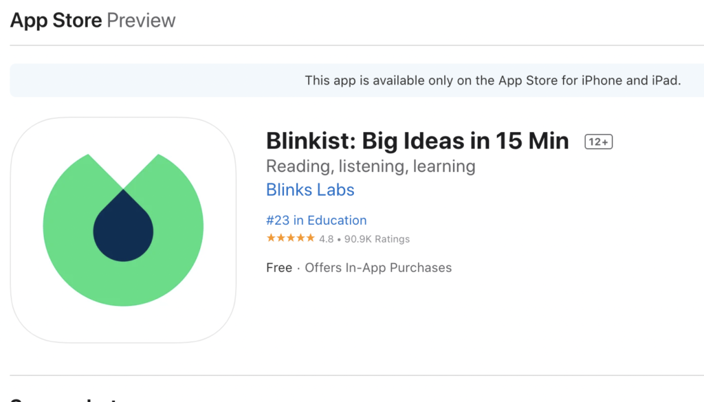 Blinkist para desktop e aplicativo móvel