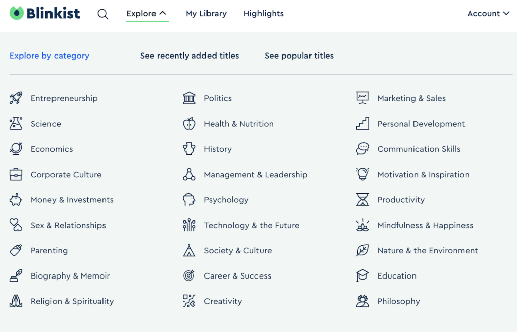 Blinkist explorer la catégorie