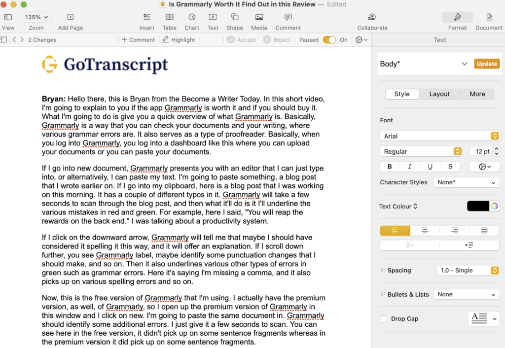 ผลการทดสอบ GoTranscript ของเรา