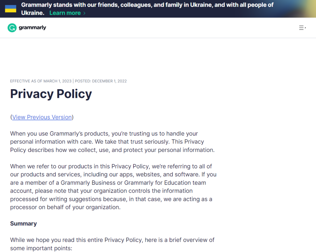 Informativa sulla privacy di Grammarly