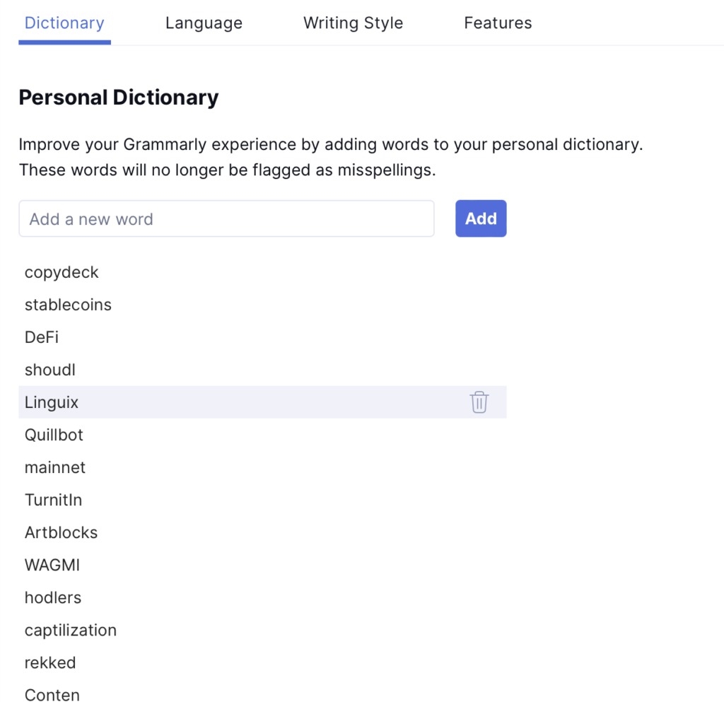 Tambahkan kata atau istilah khusus ke kamus Grammarly