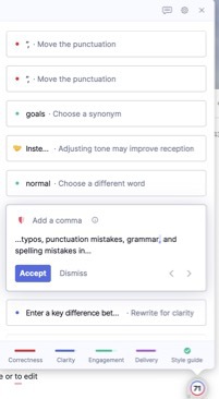 A barra lateral do Grammarly