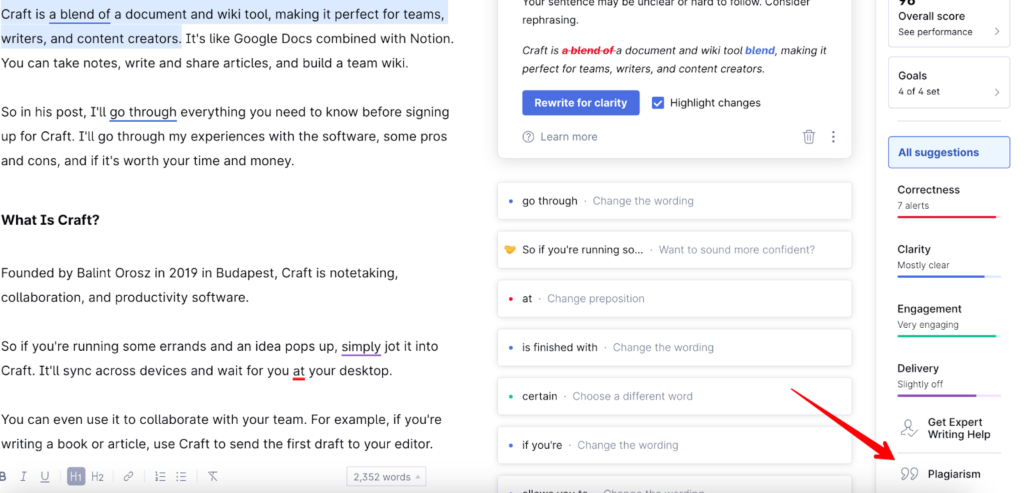 Grammarly are un verificator de plagiat