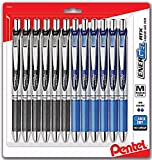 Pentel EnerGel 0,7 mm RTX Pena Gel Cair Dapat Ditarik, Paket Kombo Massal berisi 6 TINTA HITAM & 6 TINTA BIRU logam (Total 12 Pena Deluxe dalam kotak) Garis Sedang, Pena Ujung Logam