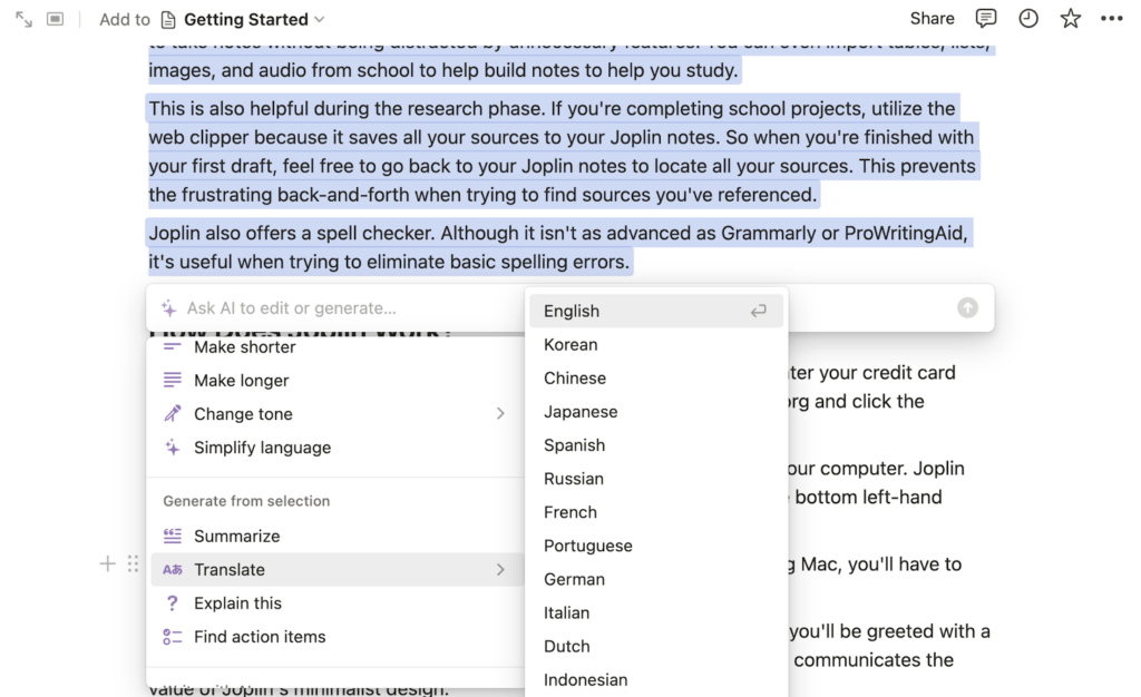 Notion traduit votre écriture et offre plus de fonctionnalités