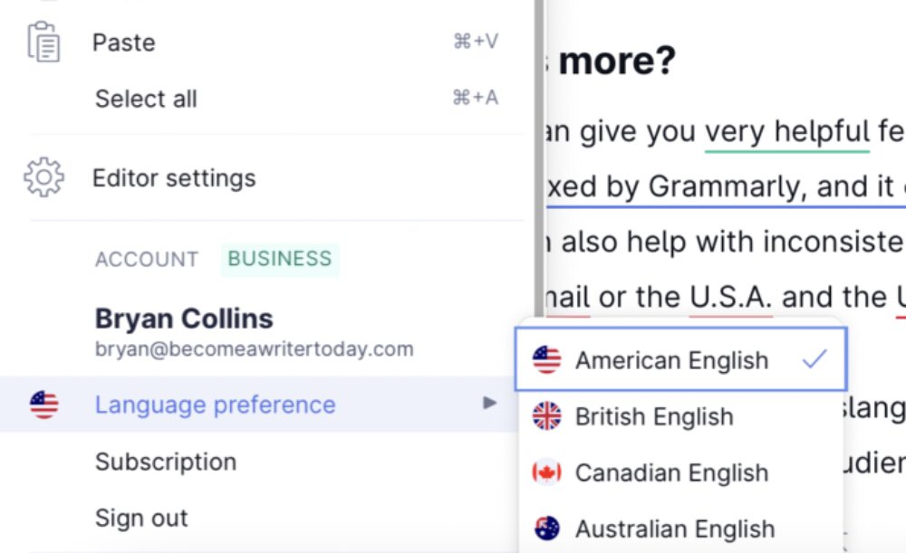 Comment modifier les préférences linguistiques de Grammarly ?